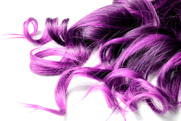 extreme purple hair color on white isolated background