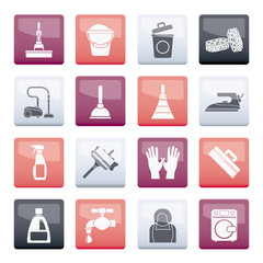 Naklejka premium Cleaning and hygiene icons over color background - vector icon set