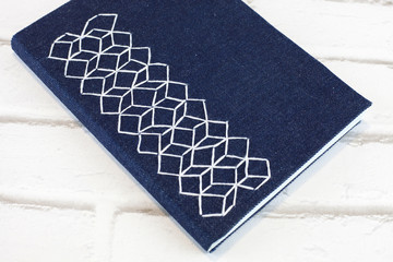 Handmade notebook with hexagonal embroidery fabric cover