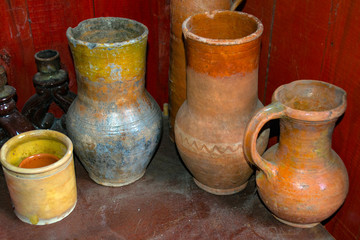 Fototapeta na wymiar old clay pots and a jug