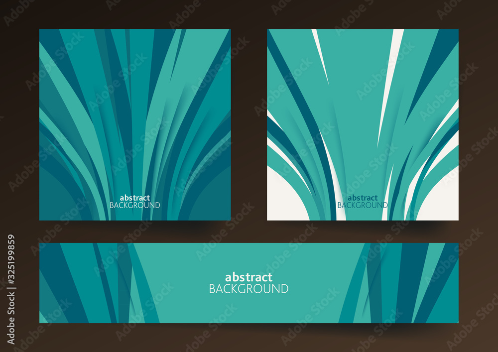 Poster set of three blue abstract templates with graphic elements and place for text.