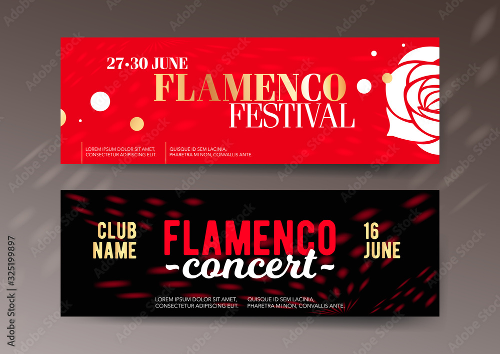 Poster set of two horizontal flamenco banner templates with graphic elements and text.
