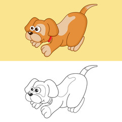 Coloring page outline of cartoon funny dog. Cute colorful dog as an example for coloring book. Practice worksheet for preschool and kindergarten. Educational game for kids. Vector Illustration.