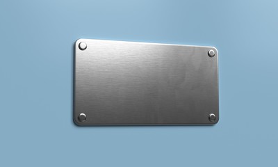 Blank metal plate mockup. Nameplate template. Wall sign.