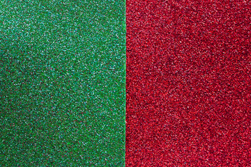 Red and green background. Glitter texture