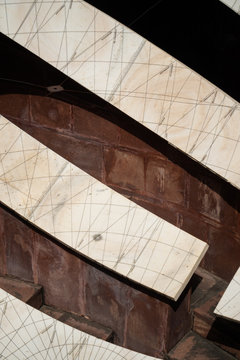 Almost looks like an abstract image but the shadow of a small ring shows the position of the sun, in the Jai Prakash Yantra, one of the instruments of the Jantar Mantar. Jaipur, India.
