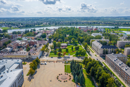 Beautiful Aerial view photo from flying drone panoramic on Daugavpils city center beautiful summer day in Latgale ,Latvia (series)