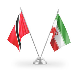 Iran and Trinidad and Tobago table flags isolated on white 3D rendering