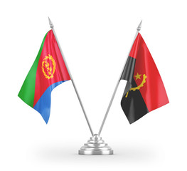 Angola and Eritrea table flags isolated on white 3D rendering