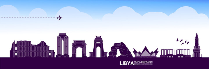 Libya travel destination grand vector illustration.  - obrazy, fototapety, plakaty