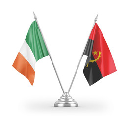 Angola and Ireland table flags isolated on white 3D rendering