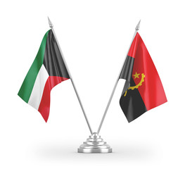 Angola and Kuwait table flags isolated on white 3D rendering