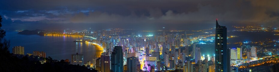 Breathtaking aerial panoramic view of summer resort with beach and famous skyscrapers. Beautiful...