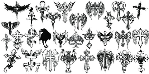 30 Cross icons. Hand drawn vector illustrations