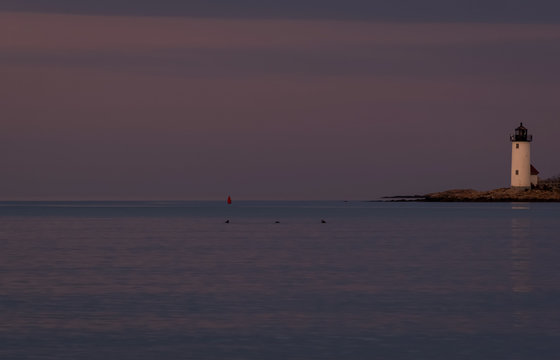 Annisquam Lighthouse at sunset - Gloucester, Massachusetts.