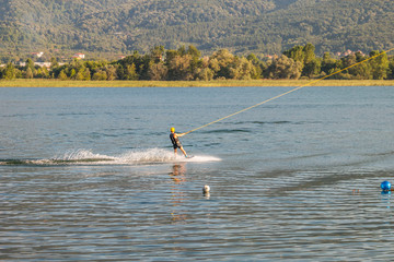Fototapeta na wymiar People who sport in the Sapanca lake, 08 July 2018, Sakarya, Turkey