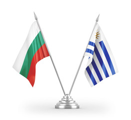 Uruguay and Bulgaria table flags isolated on white 3D rendering