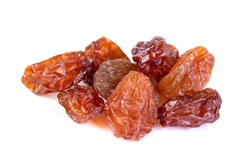 Raw raisins, dried grape isolated on white background