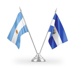 El Salvador and Argentina table flags isolated on white 3D rendering