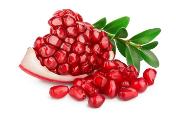 Pomegranate piece isolated on white background with clipping path and full depth of field.