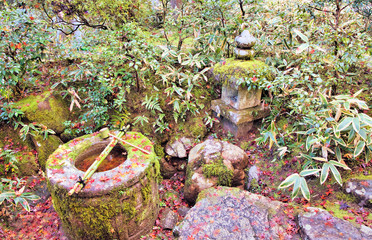 晩秋、京都庭園の手水鉢