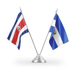 El Salvador and Costa Rica table flags isolated on white 3D rendering