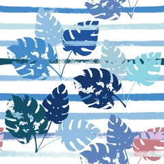 Photo sur Plexiglas Rayures horizontales Sailor Stripes Vector Seamless Pattern, Textile Floral Indigo Bleu Rose Violet. Jungle Brossée