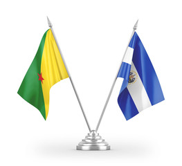El Salvador and French Guiana table flags isolated on white 3D rendering