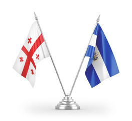 El Salvador and Georgia table flags isolated on white 3D rendering