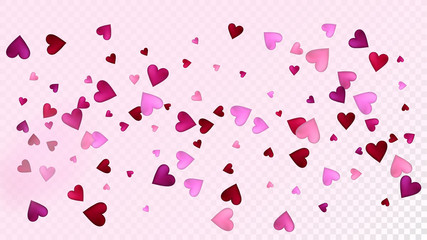 Realistic Hearts Vector Confetti. Valentines Day Romantic Pattern. Trendy Gift, Birthday Card, Poster Background Valentines Day Decoration with Falling Down Hearts Confetti. Beautiful Pink Scatter