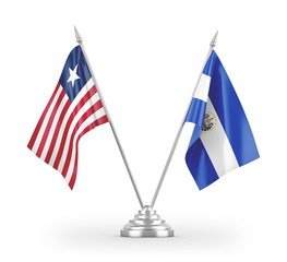 El Salvador and Liberia table flags isolated on white 3D rendering