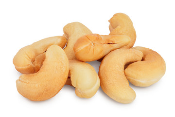 Roasted Cashew nuts isolated on white background with clipping path and full depth of field.