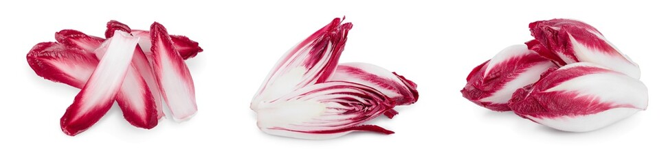 red chicory or radicchio isolated on white background, Set or collection
