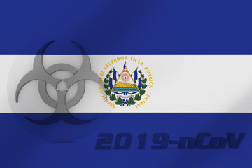 3D ILLUSTRATION VIRUS, BIOHAZARD SYMBOL CORONAVIRUS WITH El Salvador FLAG, Flu coronavirus floating, micro view, pandemic virus infection, asian flu.