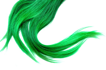 green straight hair on isolated white background