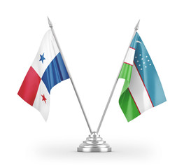 Uzbekistan and Panama table flags isolated on white 3D rendering