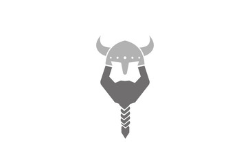 Creative Vikings Helmet Beard Head Logo