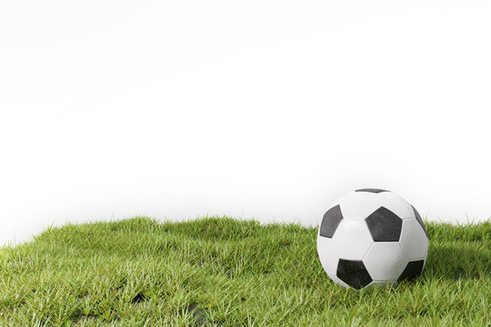 Fussball liegt auf Gras Rasen mit weißem Hintergrund