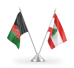 Lebanon and Afghanistan table flags isolated on white 3D rendering