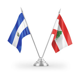 Lebanon and El Salvador table flags isolated on white 3D rendering