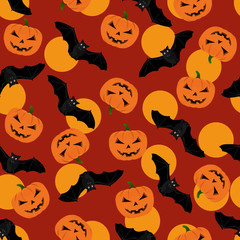 Halloween pattern with pumpkin and bats. Halloween background with pumpkin and bats