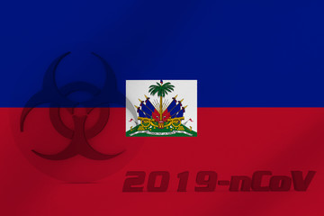 3D ILLUSTRATION VIRUS, BIOHAZARD SYMBOL CORONAVIRUS WITH Haiti FLAG, Flu coronavirus floating, micro view, pandemic virus infection, asian flu.