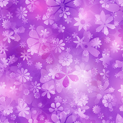 Fototapeta premium Spring seamless pattern of various flowers in purple colors