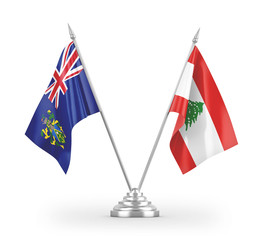 Lebanon and Pitcairn Islands table flags isolated on white 3D rendering