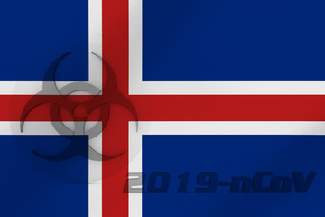 Fototapeta premium 3D ILLUSTRATION VIRUS, BIOHAZARD SYMBOL CORONAVIRUS WITH Iceland FLAG, Flu coronavirus floating, micro view, pandemic virus infection, asian flu.