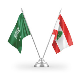 Lebanon and Saudi Arabia table flags isolated on white 3D rendering