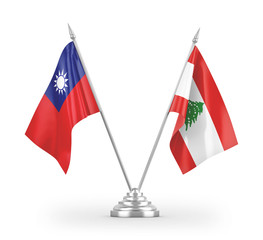 Lebanon and Taiwan table flags isolated on white 3D rendering