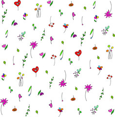 Spring flowers seamless pattern, bright flowers ornament and decoration, template for paper print, fabric print, fresh and colorful spring mood design