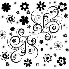 Monochrome abstract background. Black and white pattern. Seamless texture with floral pattern.