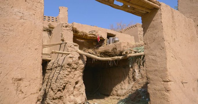 Ancient traditional residential old house in Tuyoq village valley inTurpan Xinjiang Province China.